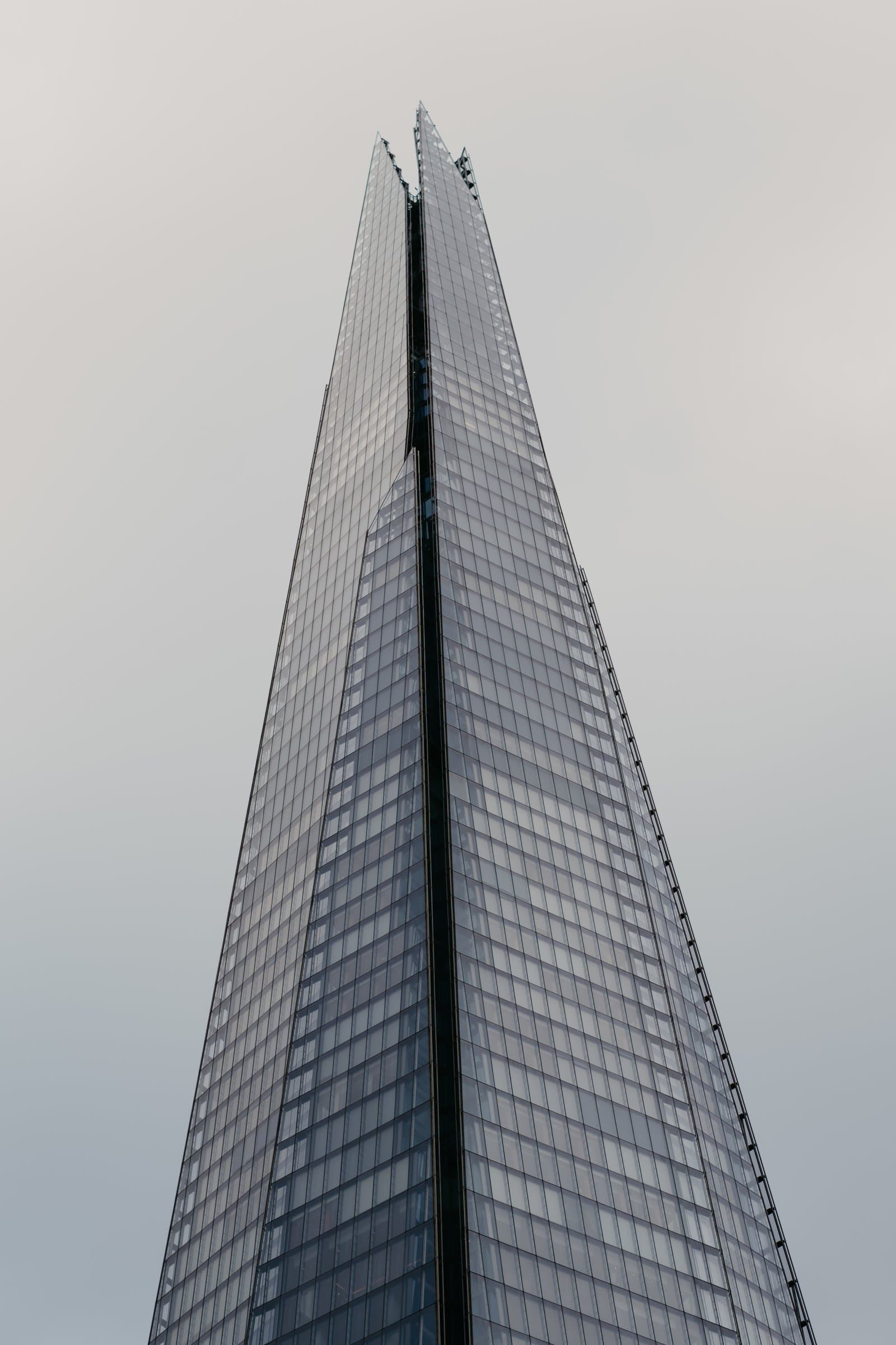 The Shard rising into a grey London sky